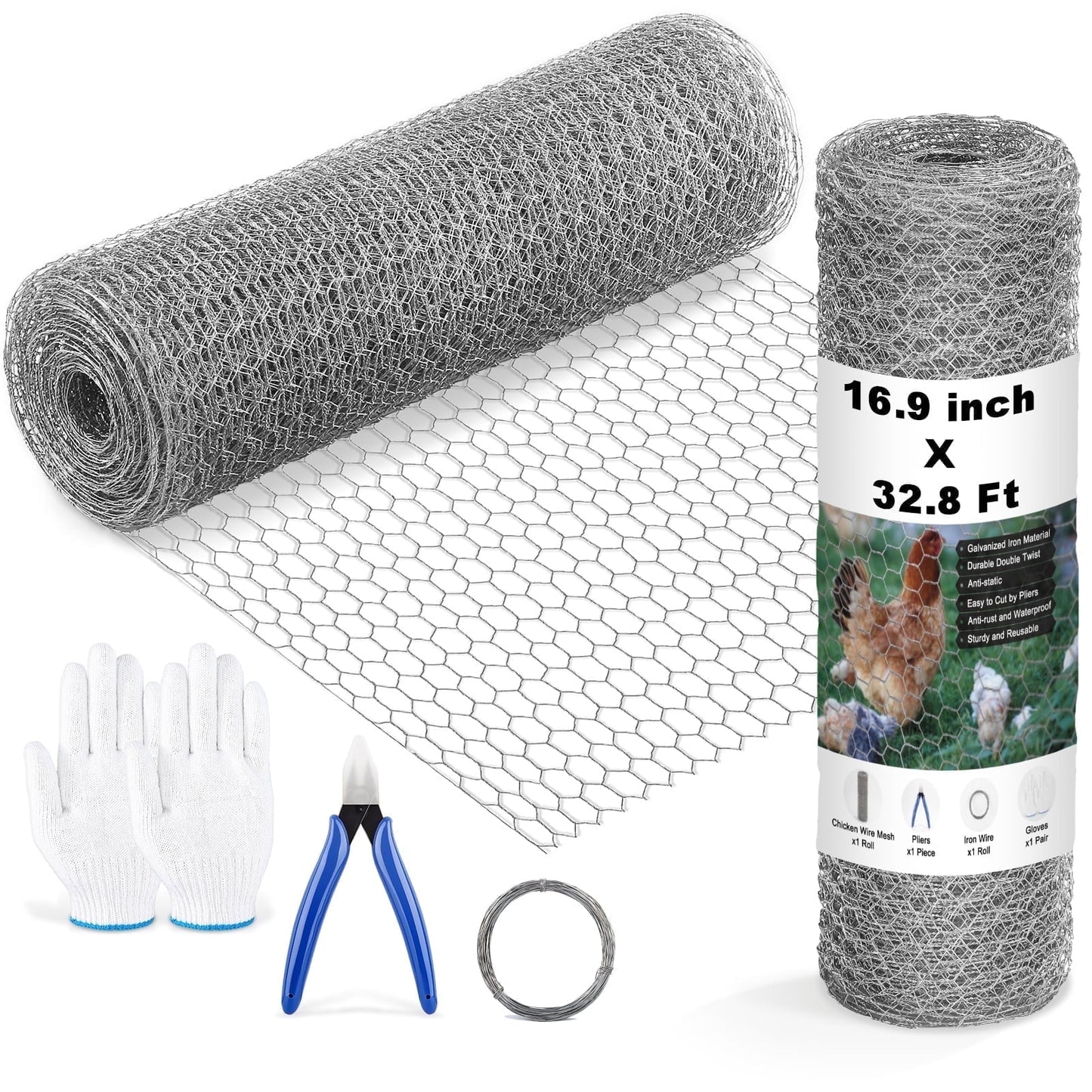 Chicken Wire Fencing Mesh 16.9Inx32.8Ft, 0.6'' Fences Hexagonal Silver Landscape