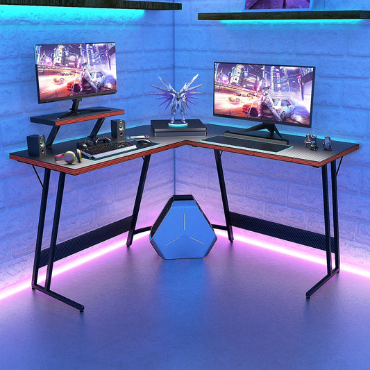 51.2“ Gaming Desk L-Shaped Carbon Fiber Surface Gaming Corner Desk Table, Black
