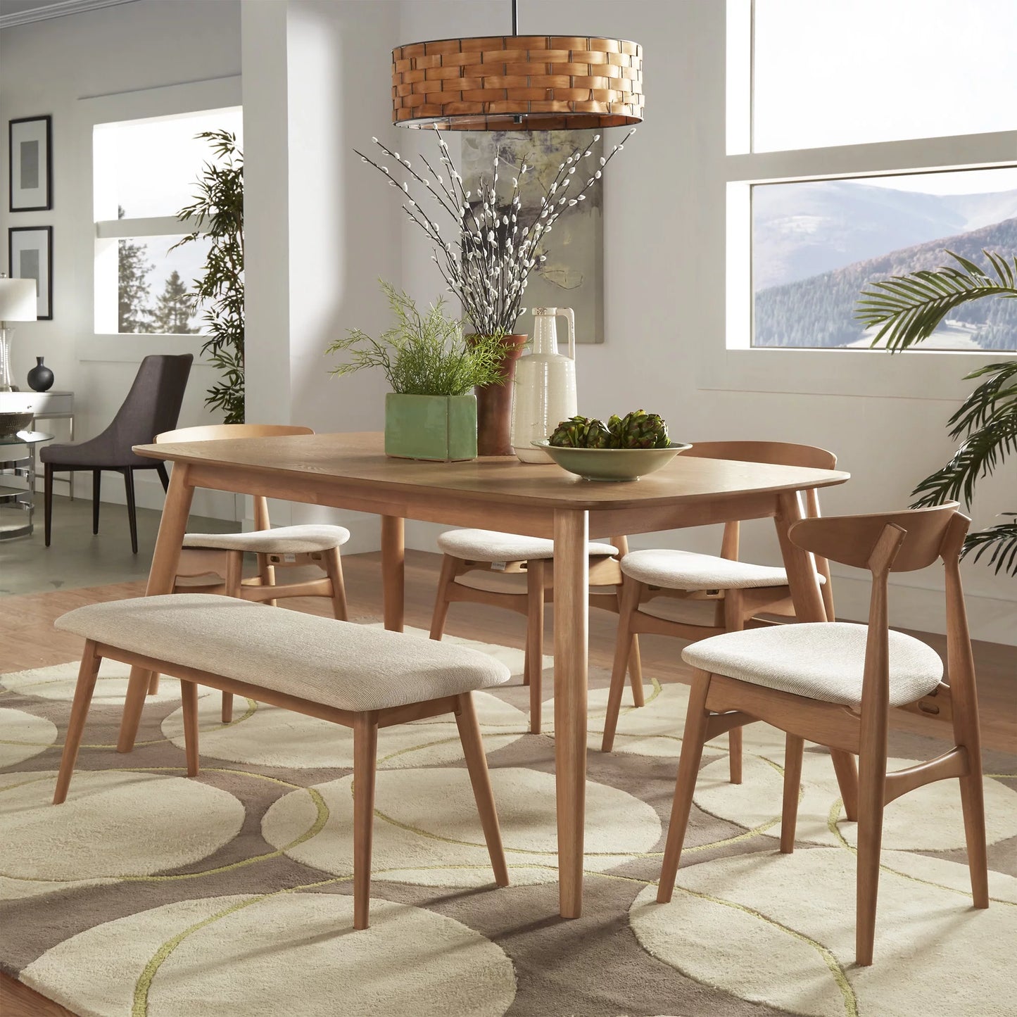 Mid-Century Modern 63" Tapered Legs Dining Table, Natural Finish
